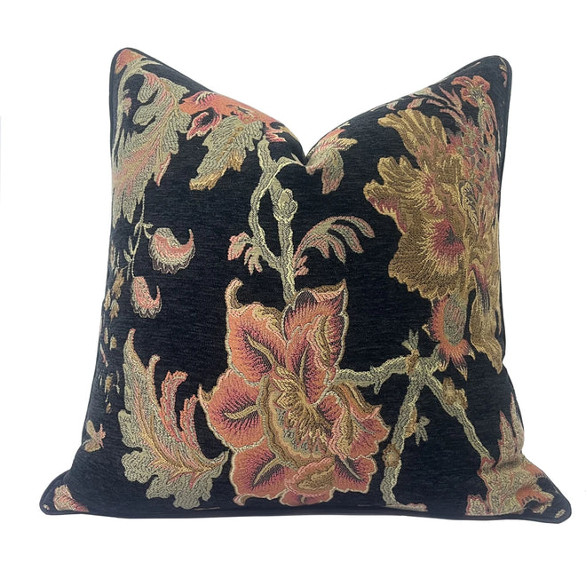 Black Floral Vintage Style Throw Pillow Covers