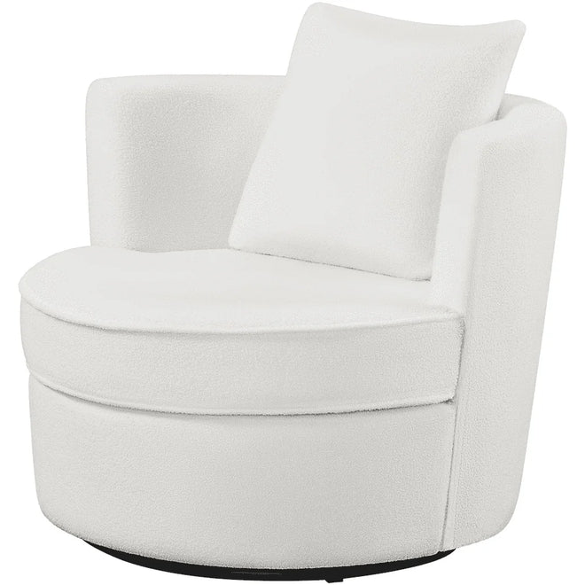 Cozy Boucle Swivel Accent Armchair with Plush Seat and Throw Pillow Modern Design Living Room Relaxation