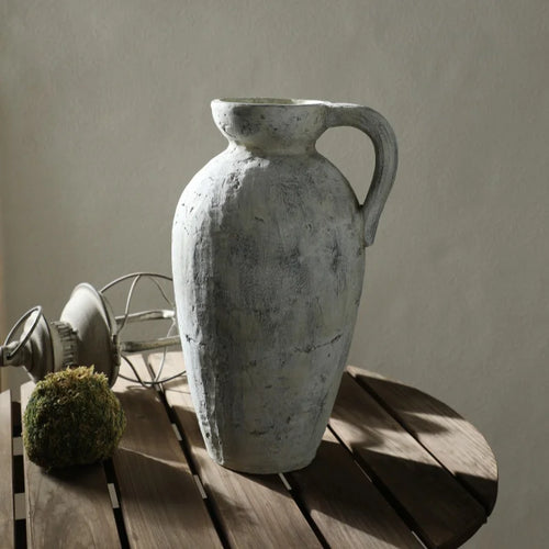White Distressed Handmade Ceramic Pitcher Vase