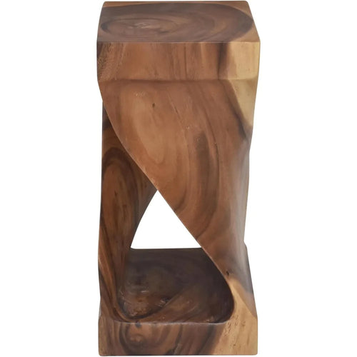 Furniture Solona Solid Wood Side Table, Acacia Whimsical Carved Design, Finish, Functional and Visually Alluring Natural Wood