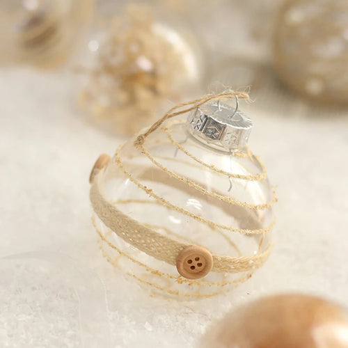 Jute & Straw Rustic Clear Ball Ornaments - Set of 6