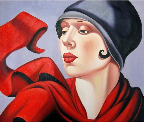 Red De Lempicka vintage deco wall art print featuring bold geometric design and elegant artistic style for interior decor.