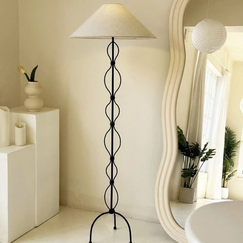 Wabi Sabi Cream Fabric & Iron Spiral Floor Lamp