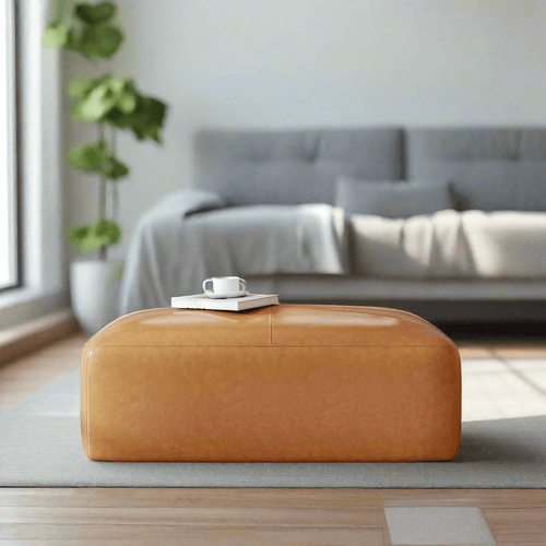 Minimalist Rectangular Genuine Leather Ottoman