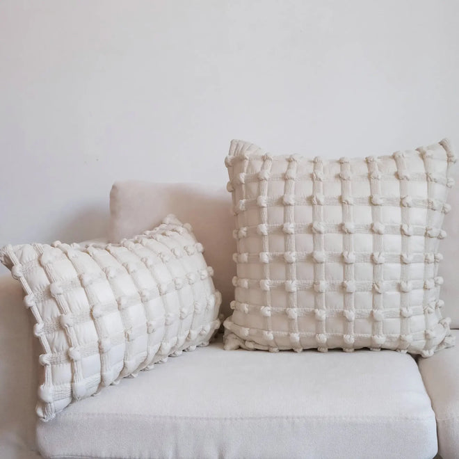 Cream Bubble Plaid Pattern Soft Throw Pillow Cover - The Finishing Touch Decor