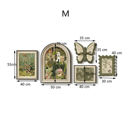 Framed 5 Pcs Set French Style Wall Art Prints, Murals and Clock - The Finishing Touch Decor