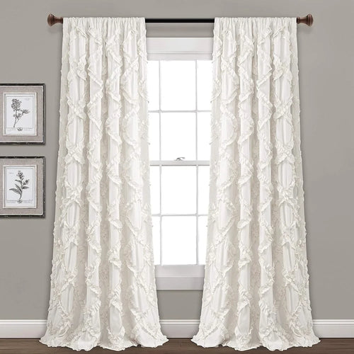 Ruffle Diamond Textured Window Curtains Soft Polyester Panel Set Light Filtering Privacy Elegant Drapes Living Room Bedroom