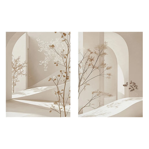 Minimalist Beige Architectural Picture Canvas Print Wall Art Duo