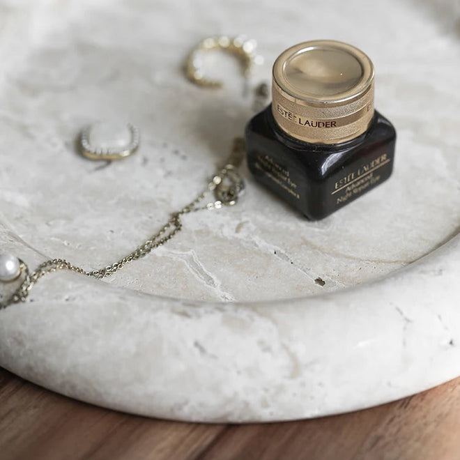 Beige Travertine Stone Bedside Jewelry Tray Plate - The Finishing Touch Decor