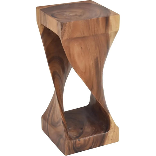 Furniture Solona Solid Wood Side Table, Acacia Whimsical Carved Design, Finish, Functional and Visually Alluring Natural Wood
