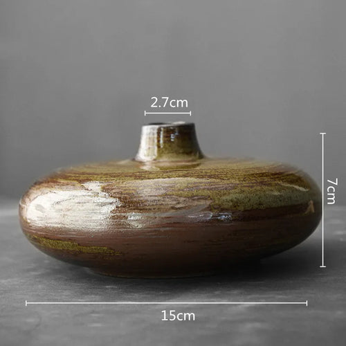 Zen Ceramic Vase Flat Mouth Japandi Pot Vase - The Finishing Touch Decor