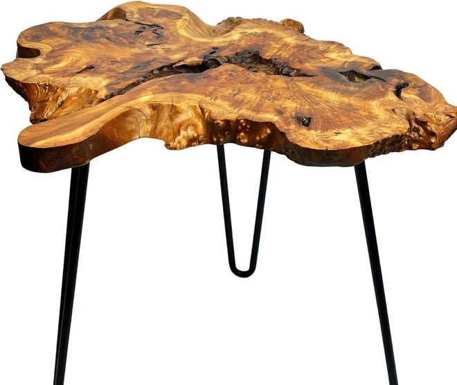 Small Live Edge Natural Wood and Metal Side Table - The Finishing Touch Decor