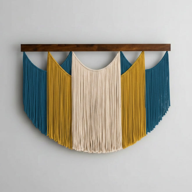 Hanging Yarn-Draped Handmade Wall Art Tapestry
