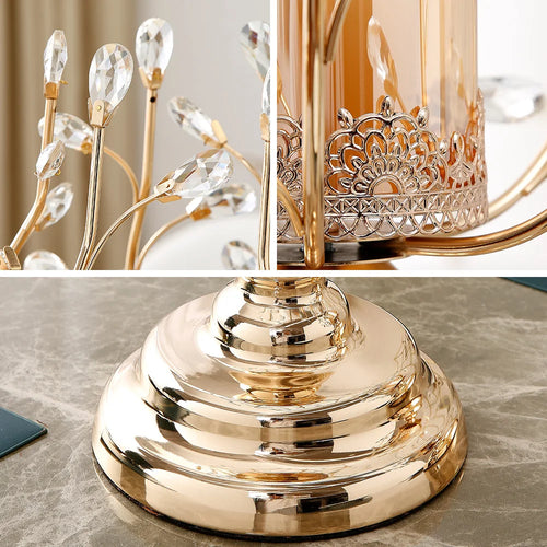 New-Classical Crystal Glass Shiny Metal Tall Tea Pillar Candle Holders - The Finishing Touch Decor