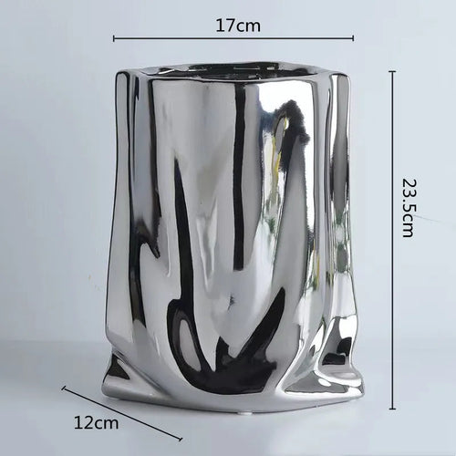 Silver Ruffled Ceramic Porcelain Flower Vase - The Finishing Touch Decor