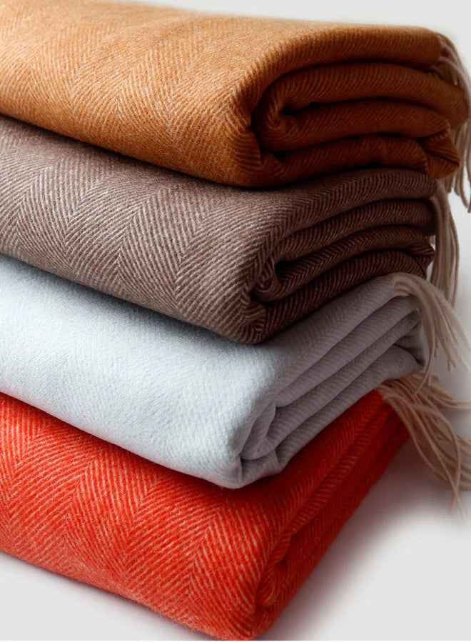 Herringbone Cashmere & Wool Solid Color Throw Blanket - The Finishing Touch Decor