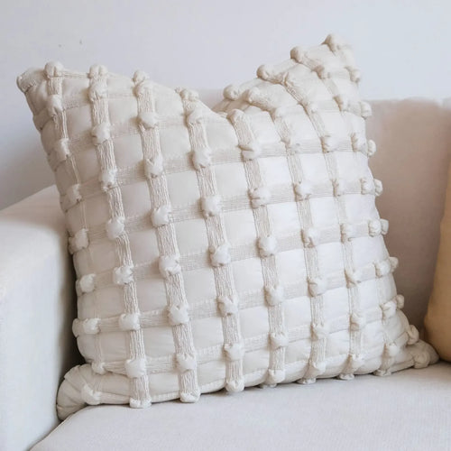 Cream Bubble Plaid Pattern Soft Throw Pillow Cover - The Finishing Touch Decor