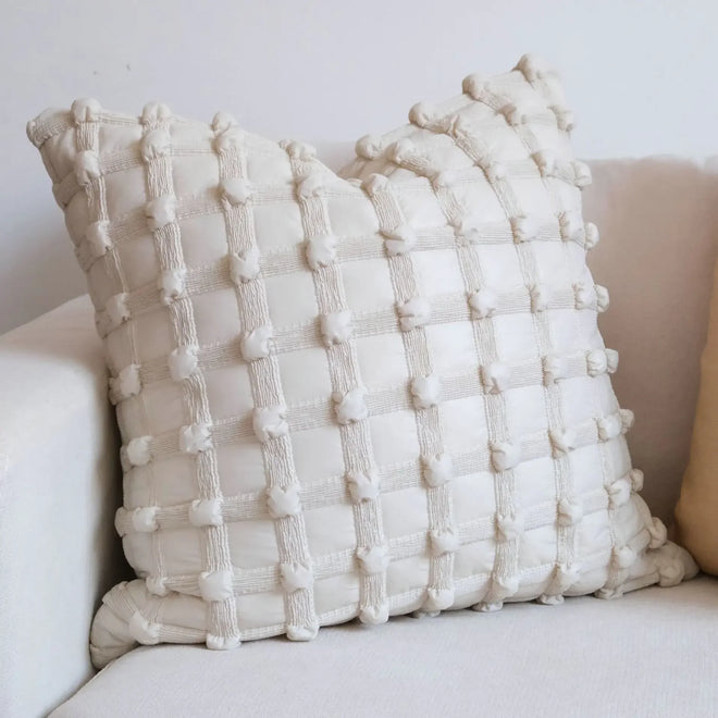 Cream Bubble Plaid Pattern Soft Throw Pillow Cover - The Finishing Touch Decor