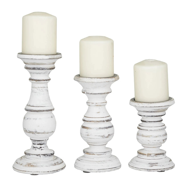 White Blush Distressed Finish Wood Candle Holder Set of 3 - The Finishing Touch Decor