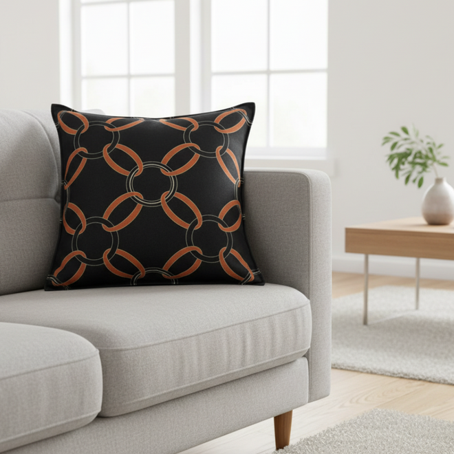 Chain link H style pattern throw pillow cover by The Finishing Touch Decor featuring a modern geometric design in neutral tones.
