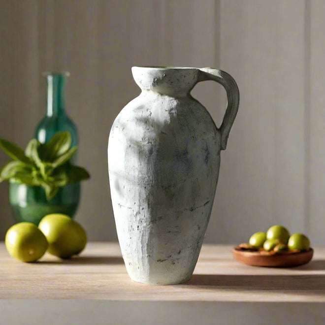White Distressed Handmade Ceramic Pitcher Vase