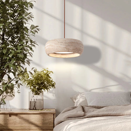 Modern Travertine Pendant Lights Natural Yellow Stone LED Hanging Lamps Indoor Decor Lighting Bedroom Dining Room Bar Study