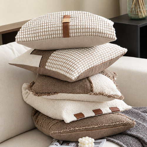 Cream & Greige Wabi-Sabi Fringed Throw Pillow Covers