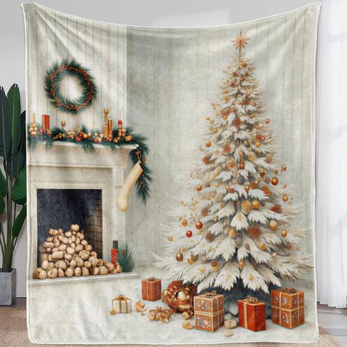 Christmas Fireplace Scene Plush Fleece Blanket