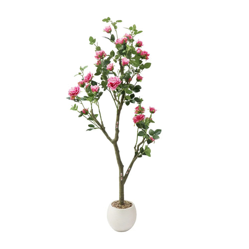 Tall Artificial Pink Rose Blossom Tree with Pot