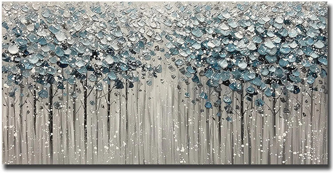 Shades of Blue Forest Texture Oil Painting Print Landscape Wall Art - The Finishing Touch Decor