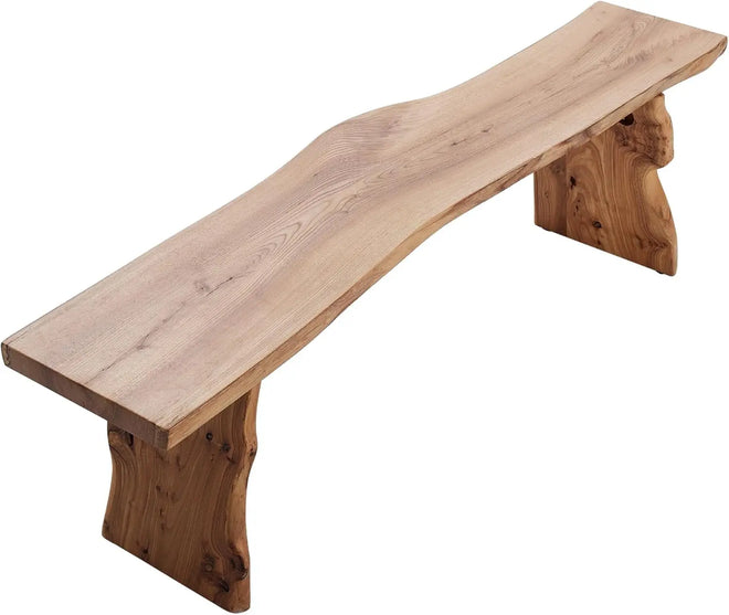 Long Elm Wood Raw Edge Rustic Bench