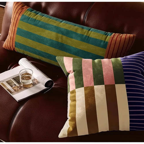 Modern Medieval Stripe Velvet Throw Pillow Cover