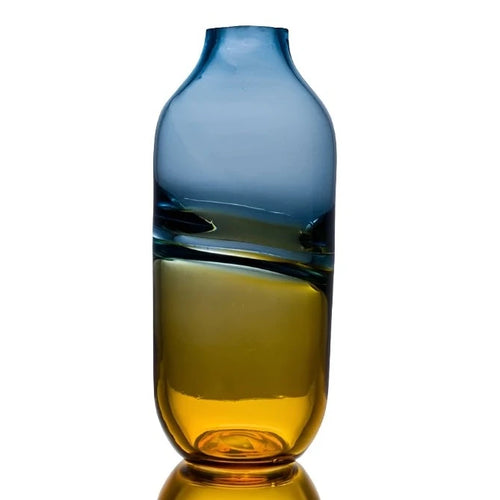 Gradient Blue to Amber Wave Handmade Glass Vase - The Finishing Touch Decor