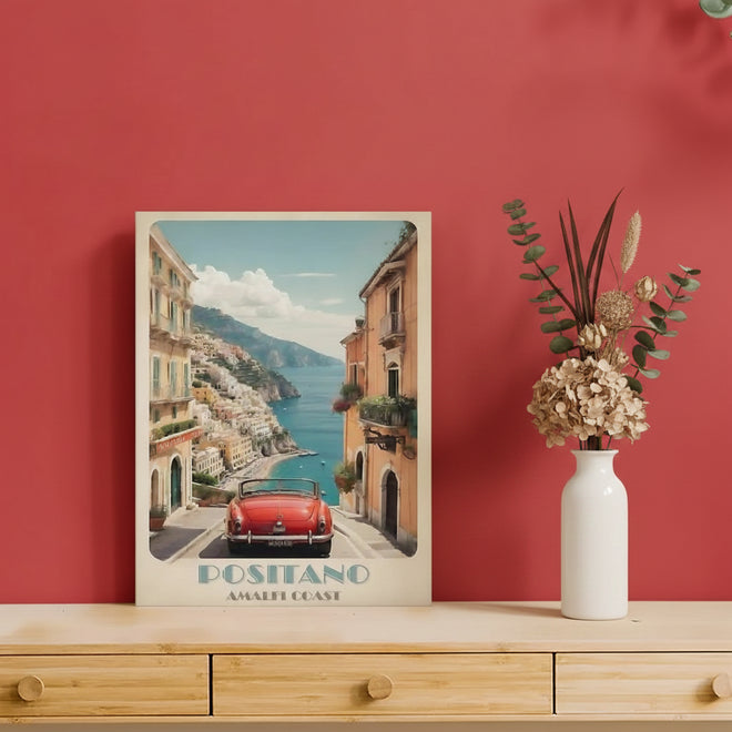 Framed Canvas Vintage Positano Travel Print Wall Art