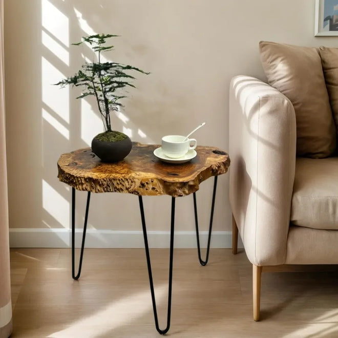 Small Live Edge Natural Wood and Metal Side Table - The Finishing Touch Decor