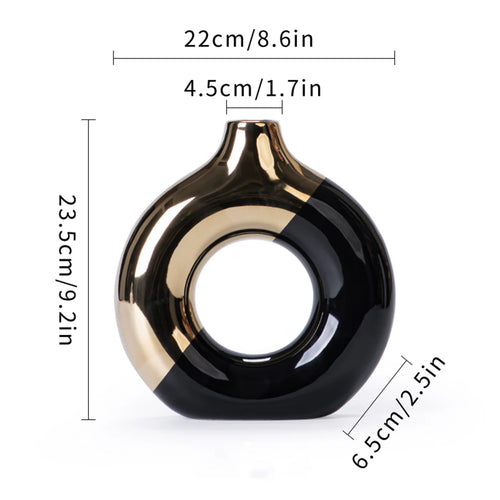 Gold Accent Ceramic Donut Vase