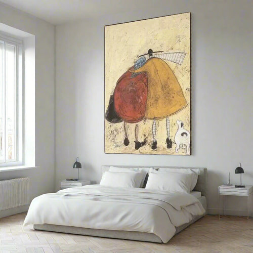 Large Figurative Handmade Canvas Painting Abstract Portrait Back Painting Yellow and Red Wall Decor Minimalist Hand-Painted Art