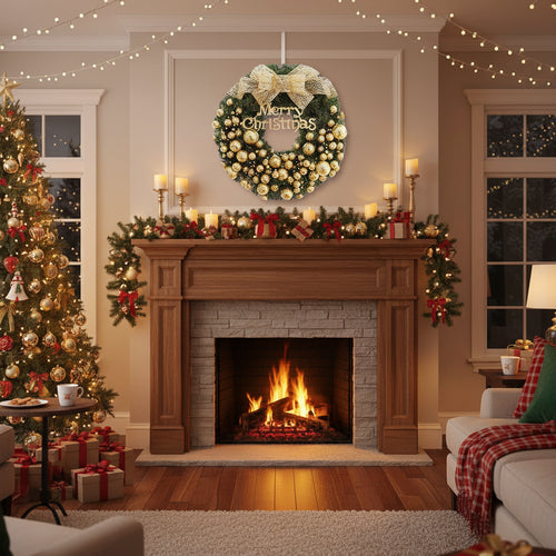 Rattan Christmas Garland Metallic Ornament Wreath