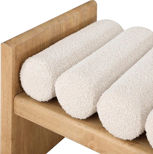 177Cream Waverly Collection Modern | Contemporary Bench with Solid Wood Rich Natural Finish, Luxurious Cream Boucle Fabric