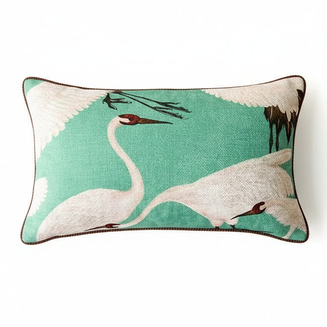 Chenille Crane Print Cottage Throw Pillows