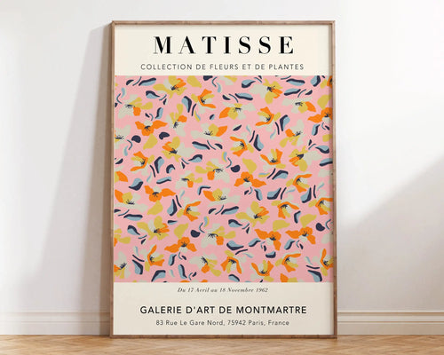 Abstract flower canvas print inspired by Matisse, featuring vibrant floral cut outs and botanical artwork for wall decor.