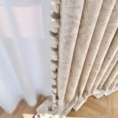 Beige Classical French Jacquard Blackout Window Curtains - The Finishing Touch Decor