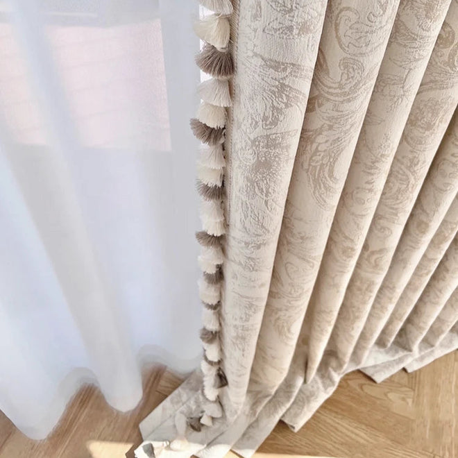 Beige Classical French Jacquard Blackout Window Curtains - The Finishing Touch Decor