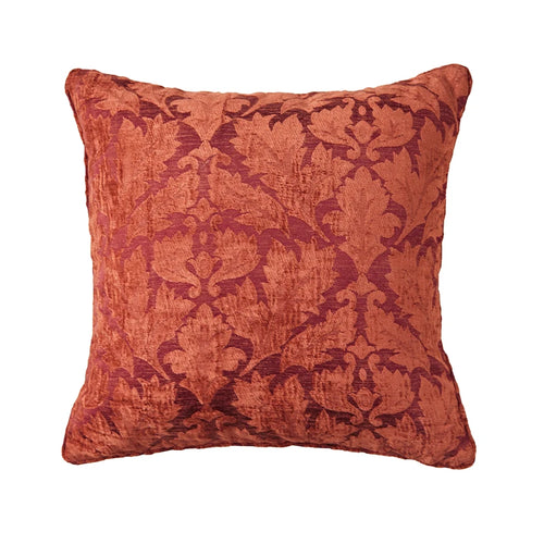Red floral cushion cover by The Finishing Touch Decor featuring vintage garden flower design for sofa and home decor.