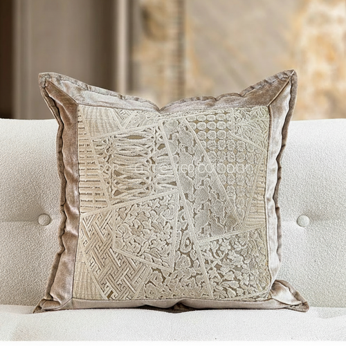Trellis Cut Velvet Fringed Throw Pillow Covers