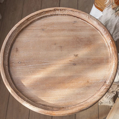 French Country Vintage Round Pedestal Wood Side Table - The Finishing Touch Decor