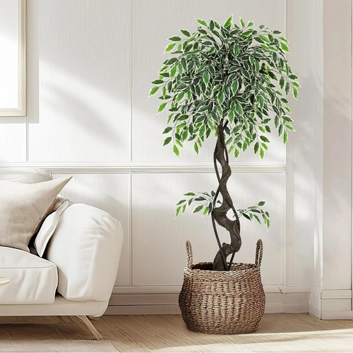 Tall Artificial Ficus Tree in White Planter Pot 4ft - 6ft - The Finishing Touch Decor
