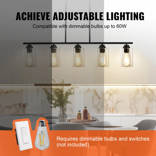 Clear Glass 5-Bulb Metal Chain Island Pendant Lighting - The Finishing Touch Decor