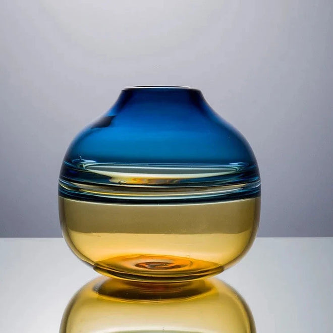 Gradient Blue to Amber Wave Handmade Glass Vase - The Finishing Touch Decor