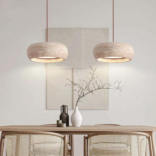 Modern Travertine Pendant Lights Natural Yellow Stone LED Hanging Lamps Indoor Decor Lighting Bedroom Dining Room Bar Study